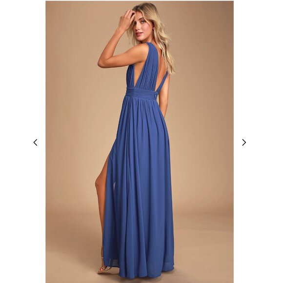 LULUS Heavenly Hues Georgette Maxi Dress, Royal Blue, Size S - Picture 4 of 14